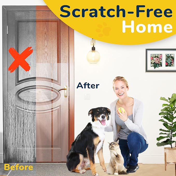 PROTECTO Cat & Dog Scratch Door Protector w/Utility Knife - 2Pack 60x8 Clear Wall Protector for Pet Scratching - Sticky and Self-Adhesive Deterrent Vinyl Surface - Easy Customization & Installation