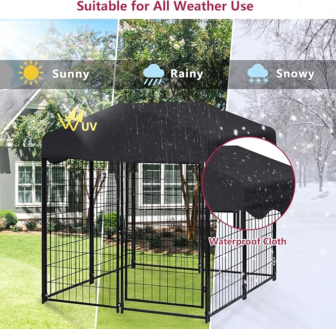Dog Kennel Outdoor Dog House with Roof Waterproof Cover,2 Sets 4x4x4.5ft Outside Dog Pen for Puppy Small/Medium Dogs,UV-Resistant Exercise Dog Playpen Metal Pet Crate Cage
