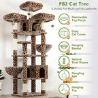 Globlazer Cat Trees and Towers for Multiple Adult Cats, 82-inch XXL Tall Cat Tree Tower for Indoor Cats with Scratching Post, 3 Perches, 2 Condos, 2 Hanging Baskets, F82, Leopard Print