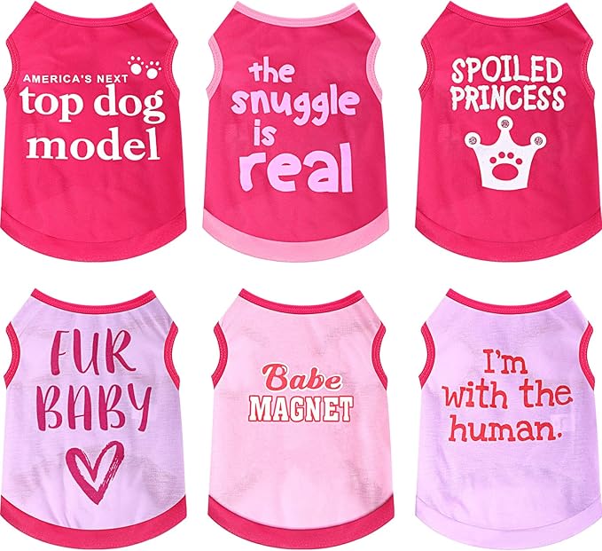 Jexine 6 Pack Chihuahua Dog T Shirt Girl Dog Puppy Clothes Breathable Outfit Pet Costume Summer Cat Clothes Dachshund Puppy Accessories Printed Shirts(Medium)
