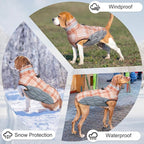 BEAUTYZOO Dog Winter Coat with Harness Built in, Reflective Plaid Puffer Vest Waterproof for X-Small Dogs, Fleece Warm Puppy Zipped Jacket with D Ring, Pet Cold Weather Sweater Clothes, Brown XS