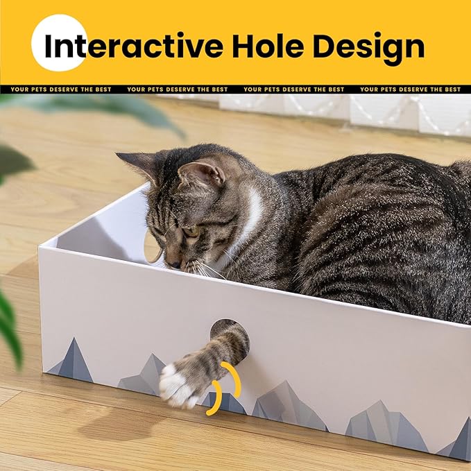 Cat Scratcher Box with 3-Layer Corrugated Pad, Heavy-Duty Double-Sided Cardboard Scratching Board & Bed, Checkered Design, for Cats, Large 2-Pack