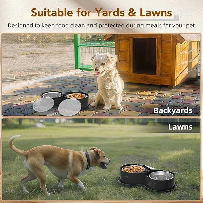 Newget Stainless Steel Dog Bowl Set with Lids, 304 Metal Dual Food & Water Bowls for Dogs & Cats, Foldable Pet Feeder with Cover Keeps Food Fresh, Anti-Skid Dog Dish for Small/Medium/Large Pets