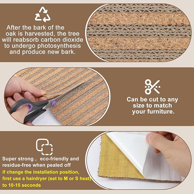 Natural Cork-Cat Scratch mat-Cat Scratch Pad Rug-cat Couch Protector-Scratch Furniture Protector for Post/Sofa/Floor-Wall Scratchers for Indoor-Carpets Scratching-Stretching-Kitty Gifts-Khaki 40*17IN
