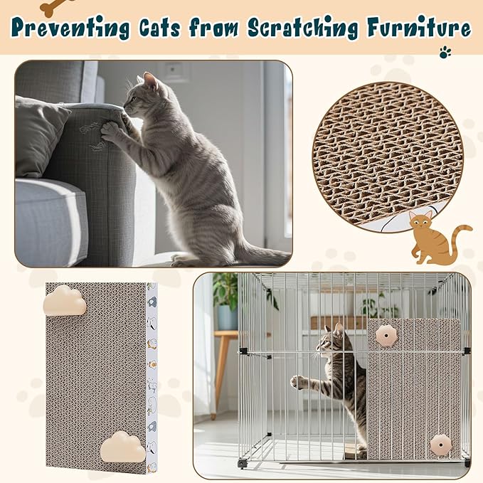 2 Pack Cat Scratcher Cat Scratching Cardboard Post for Cage 12" x 8" Wall Mounted Scratcher Board for Indoor with Cloud-Shaped Holders Double-Sided Usability