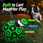 QDAN Glow in The Dark Dog Toys Soccer Ball with Straps - Light Up Dog Balls for Large Dogs, Interactive Dog Toys with Strap for Tug of War,Puppy Birthday Gifts (8 Inch)
