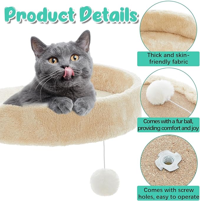 2 Pcs 13.39 Inches Semi Edged Cat Tree Replacement Parts Cat Tree Tower Accessories with Hanging Elastic Strings Pom Pom Toys for Platform Perch Shelves(Creamy White)