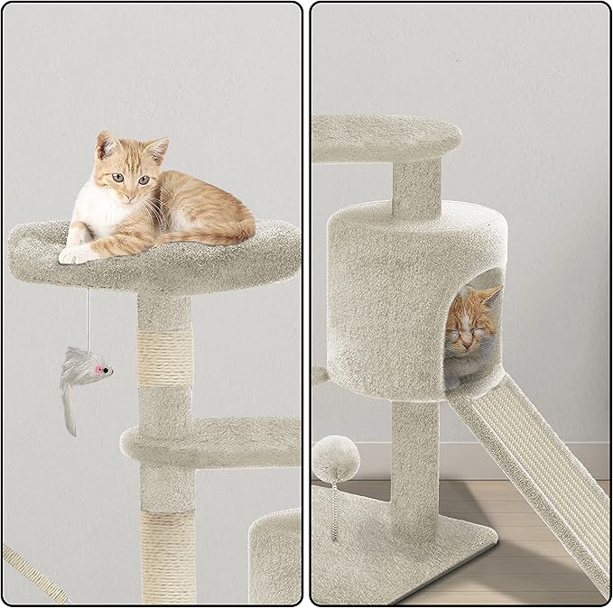 VOUNOT Cat Tree Tower, Cat Condo with Sisal Scratching Post, Multi Level Cat Climbing Frame Indoors, Cat Activity Tree, Beige, XL