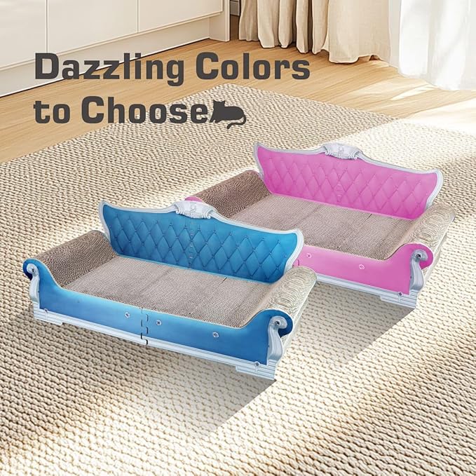Sofa Shaped Cat Scratching Boards,Cat Scratcher Couch,Extra Large Cat Scratcher Bed 27.5inch for Large Cats Multi-Cats with Catnip(Pink)
