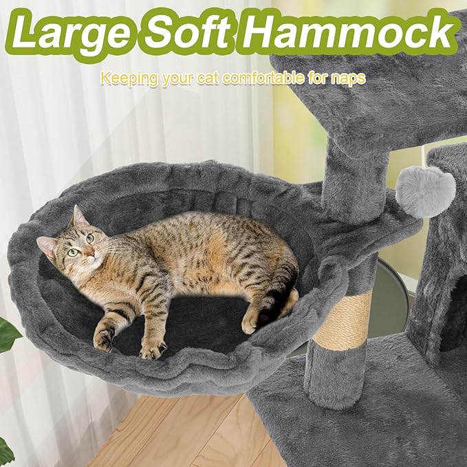 Cat Tree Tower with Metal Frame Hammock, 40'' Cat Trees for Indoor Cats Large Adult, Cat Towers with Scratching Post, Cats Condo Furniture with Cloud Top Perch, Cats Climbing Tower for Kittens(Grey)