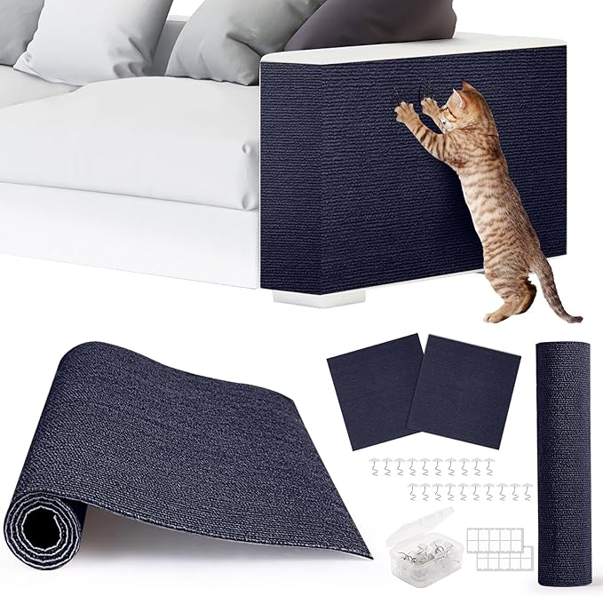 4pack Cat Scratch Couch Furniture and Wall Protector | Adhesive Cat Scratch Pad for Covering Cat Tower, DIY Climbing Cat Scratcher Couch Protector from Cat Claws Scratching (Blue)