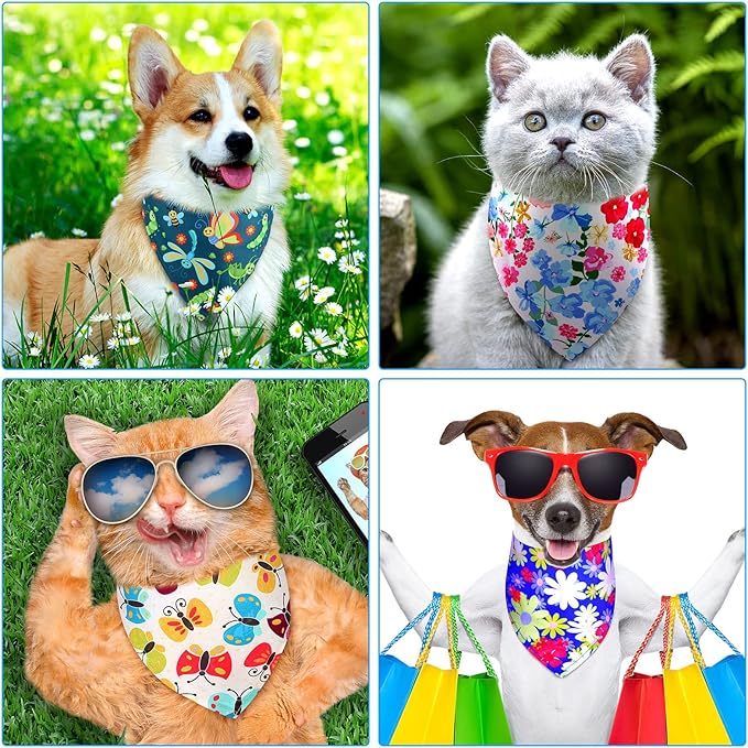 Eccliy 30 Pack Spring Dog Bandanas Bulk Flower Dog Scarfs Summer Head Wrap Soft Triangle Polyester Bandana Pet Costume Cute Bibs with Flowers Patterns for Female Male Small Medium Large