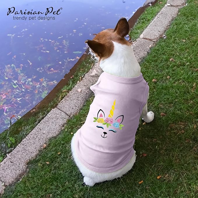 Parisian Pet Dog Shirt - 100% Cotton Unicorn Shirts for Medium Dogs - Pink Sleeveless Girl Pet Clothes - Lightweight and Breathable Puppy Clothes - Stretchy Female Dog Apparel - T Shirts for Dogs