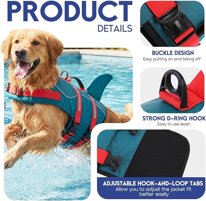 ASENKU Dog Life Jacket - Pet Safety Vest for Swimming & Boating, Shark Life Jacket with Floatation, Dog Lifesavers Swimsuits for Small Medium Large Dogs (ForestGreen, M)