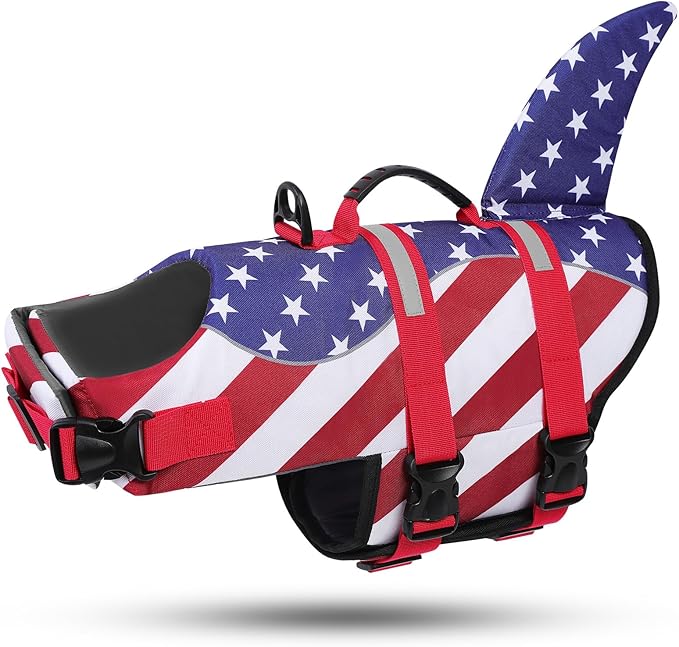 ASENKU Dog Life Jacket - Pet Safety Vest for Swimming & Boating, Shark Life Jacket with Floatation, Dog Lifesavers Swimsuits for Small Medium Large Dogs (RedFlag, XL)