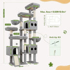 Globlazer 82" Extra Large Cat Tree for Big Cats, Heavy Duty Cat Tree for Multi-Cat Household, Maine Coon Cat Tree with 3 Condos, 2 Hammocks, 3 Perches & Scratching Board, S82D, Light Grey