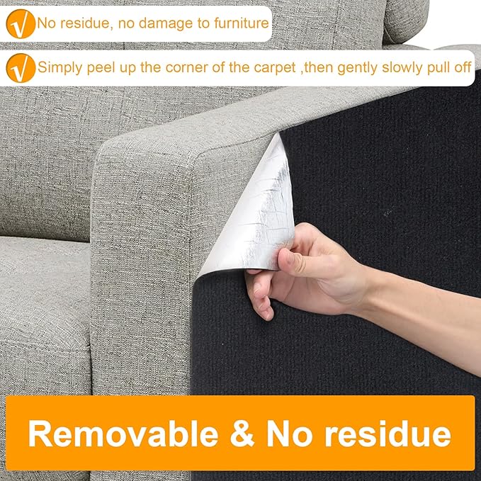 Large Cat Scratching Mat, 118"x15.8" Self-Adhesive Scratch Furniture Protector, Trimmable DIY Wall Climbing Carpet, Couch Protector, Scratching Pad Replacement (Black, 118"x15.8")