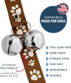 PoochieBells Dog Doorbell, Dog Potty Training Bells, Dog Safe USA-Made w/Perfect Sound,Dog Trainer Approved, Housetraining Made Easy & Quick, Sig Tracks Brown