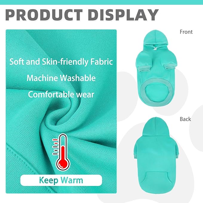 KOOLTAIL Dog Hoodie for Large Medium Small Dogs,Soft&Warm Pet Sweater with Leash Hole&Pocket Boy Girl,Puppy Fall Winter Jacket Clothes,French Pitbull Cold Weather Coat Sweatshirt,Lake Blue M