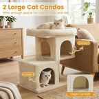 PETSITE 25.5-inch Small Cat Tree, Modern Multi-Level Cat Tower with 2 Comfy Condos, Sisal Scratching Posts, Large Plush Top Perch, and Anti-Tipping Kits, Ideal for Indoor Cats and Kittens (Beige)