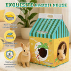 22.7'' x 13'' x 12.6'' Cardboard Bunny Hideout with Scratcher, Cardboard Cat House, Milk Carton Pineapple Room, Playhouse for Small Animals
