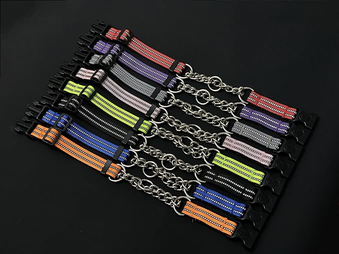 Martingale Collars for Dogs, Heavy Duty Stainless Steel Chain Training Collar, Reflective Nylon Adjustable Collar with Quick Release Buckle, Suitable for Puppy Medium Large Dogs((Purple,S)