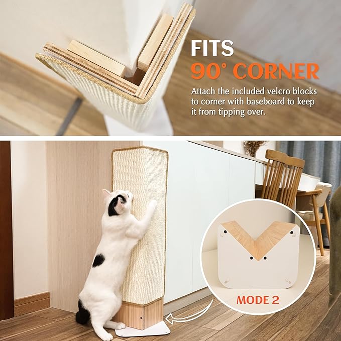 PETKARAY Couch Corner Cat Scratcher, 28" Corner Scratching Post Wall Scratcher, Sisal Furniture Protector for Sofa with Reversible Base, Large