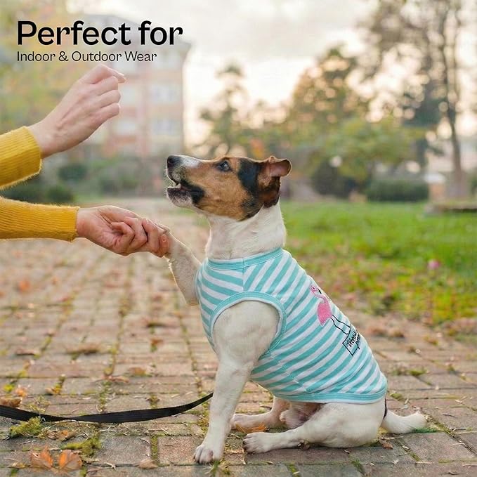 Parisian Pet Flamingo Dog Shirt – 100% Cotton Striped Shirts for Medium Dogs – Sleeveless Puppy Vest – Lightweight and Breathable Pet Apparel – Pullover Summer Dog Clothes - Stretchy T Shirts for Dogs
