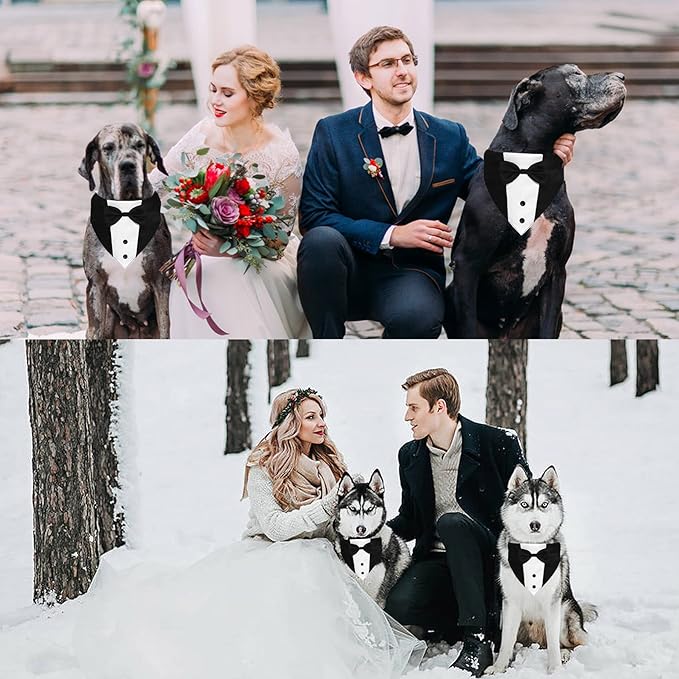 Dog Tuxedo Suit Wedding Bandana Collar with Bow Tie, Adjustable Formal Dog Tux, Engagement Birthday Tuxedo for Small Medium Large Dogs Pets (Large: Neck 15”-25”)