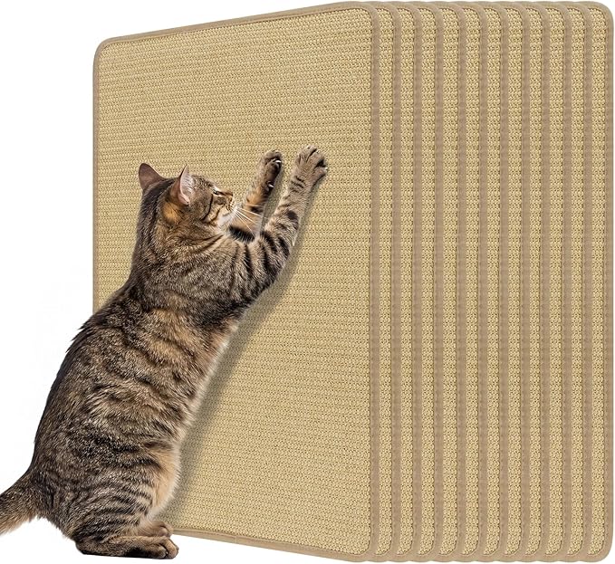 PETSITE Cat Scratcher Mat, Natural Sisal Scratching Mats, Horizontal Cat Floor Scratching Pad Rug with Adhesive Hook Loop Tapes (12, 23.62 x 15.75 in)