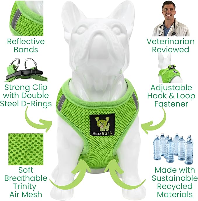 EcoBark Rapid Fastener Super Comfort Fully Adjustable Double Padded Step in Dog Harness (X-Small, Green)