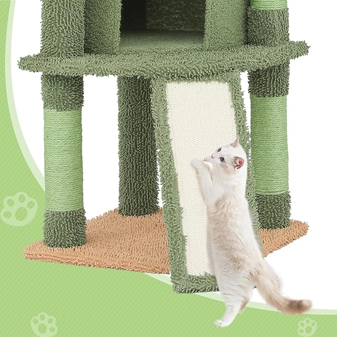 Magshion 42" Cactus Cat Tree, Multi-Level Cat Tower for Indoor Cats with Scratching Posts, Ramp, Top Perch, Side Basket & Platforms, Cat Climbing Tower Kittens Pet Play House