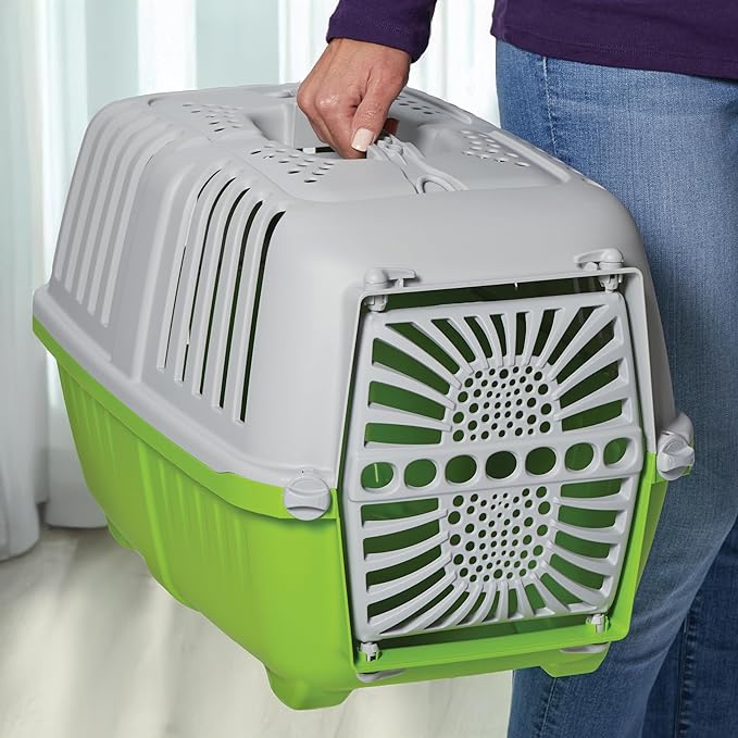 MidWest Homes for Pets Spree Travel Carrier - Hard-Sided Dog & Cat Carrier, Small Pet Travel Crate with Handle, Ventilated Design, Durable Plastic Door, Easy Assembly, 22-Inch, Green