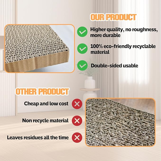 Cat Scratching Boards, 3 Pack Cat Scratch Pad With Box, Double-Sided Reversable Long Lasting Corrugate Scratchers, Refillable Scratch Pad, Cardboard Cat Scratcher for Small Medium Cat Kitten (17”x10”)