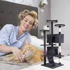 Heavy Duty Cat Tree Tower, 54" Tall Cat Tower for Indoor Cats with Cat Scratching Post with Bed, Cat Condo, Hanging Ball, Multi-Level Cat Climbing Tower Cat Trees Furniture Activity Center, Light Grey