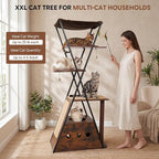 71" Modern Wood Cat Tree for Large Cats - Heavy Duty Tall Cat Tower for Indoor Cats, Multi-Level Cat Furniture with Spacious Condo, Large Perch, Scratching Posts & Hammock (Burnt Wood)