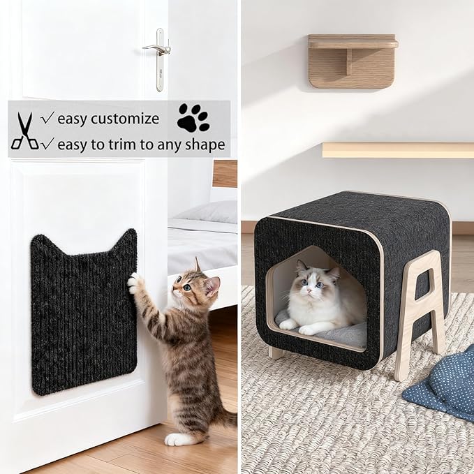 ICOOP Couch Protector from Cat Claws 15.8"×47.2" Anti Scratch Furniture Protector Black Cat Scratch Mat Self-Adhesive Trimmable Scratch Pad for Cats DIY Sofa Corner Wall Scratchers for Indoor Cats