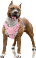 BARKBAY No Pull Dog Harness Large Reflective Dog Harness with Front Clip and Easy Control Handle for Walking Training Running with ID tag Pocket(Baby Pink,L)