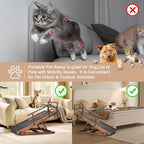 SLSY Dog Ramp for Beds & Couches, Folding Adjustable Pet Ramp with Non-Slip Rubber Mat, 55" Long, 5 Heights (15.7"–27.5"), Wooden Ramp Supports Up to 220 lbs for Dogs & Cats (Brown)