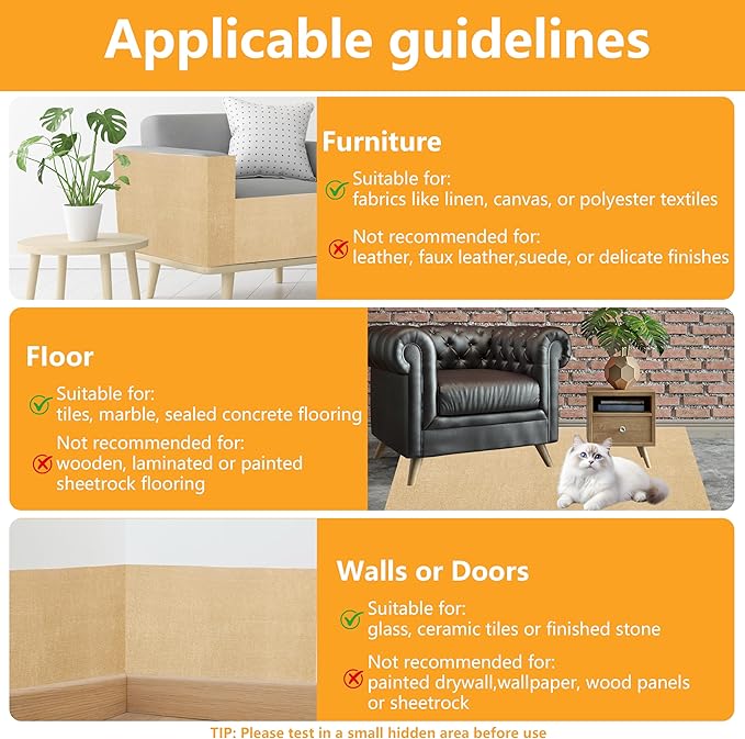 Cat Scratch Pad for Wall,Cuttable and Adhesive Cat Scratching Mat,Fun Interactive Scratcher,Cat Scratch Furniture Protector (Khaki,78.7×15.8inch)