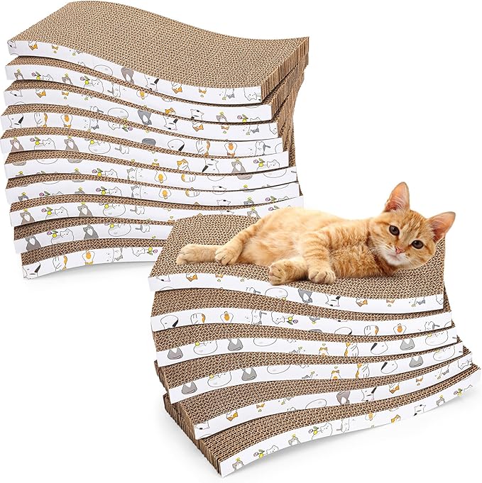 16pcs Small Cat Scratching Cardboard Bulk 13.4x6x0.8 Inch Durable Cat Scratch Pad Reversible Cardboard Safe for Indoor Kitten Shelter Stray Kitten Sleep Biting Play and Grind Claws(Wavy)