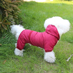 Fleece Lined Dog Coat with Detachable Hood and Detachable Hind Legs,Warm Puppy Jacket in Winter(Red S)