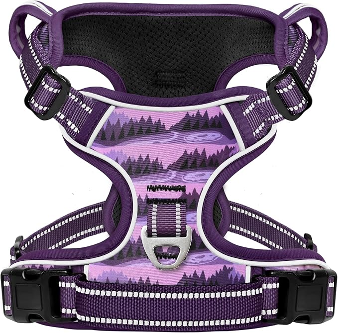 HEELE Dog Harness, No Pull Adjustable Padded Reflective Harness for Small Medium Large Dogs with Handle for Walking Training, Moon Night, XL