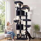 Globlazer 82 Inch Cat Tree for Large Cats, Multi-Level Tall Cat Tower for 4+ Cats with 2 Condos & 3 Perches, Stable No-Wobble Large Base, Space-Saving Corner Furniture, F82B, Dark Gray