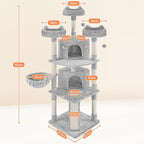 Topeakmart Cat Tower Cat Tree, 76 Inches Plush Cat House with Condos Perches Raised Edge as Cats Activity Center