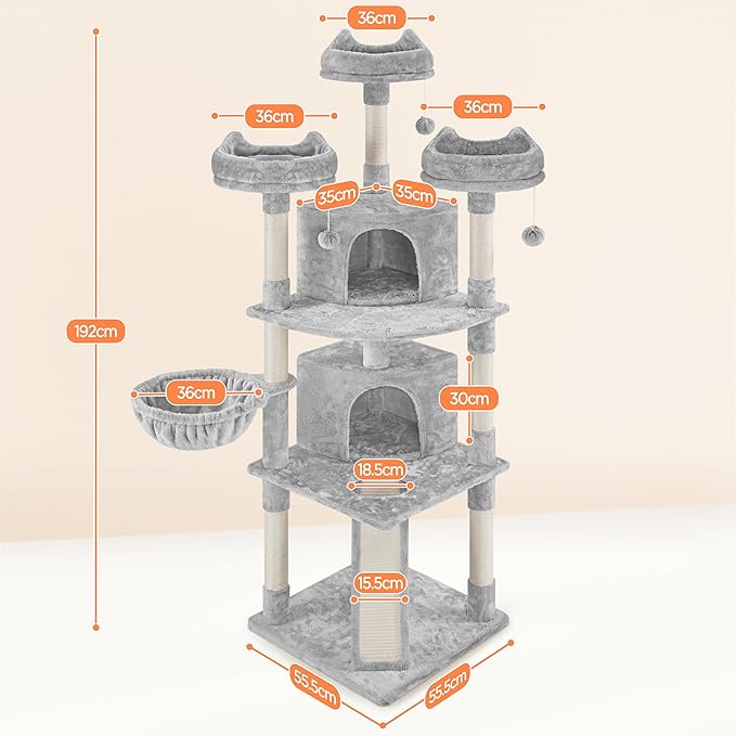 Topeakmart Cat Tower Cat Tree, 76 Inches Plush Cat House with Condos Perches Raised Edge as Cats Activity Center