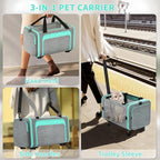 Rolling Pet Carrier with Detachable Wheels - 18x11x11 TSA Airline Approved for Southwest Delta United American, Soft Sided Expandable Travel Bag for Small Dogs & Cats up to 15Lbs, Fits Under Seat