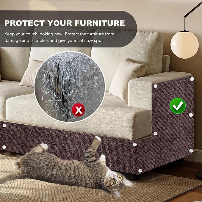 78.7"X15.8" Self-Adhesive Cat Scratching Mat - Durable Couch Protector from Cat Claws, DIY Furniture Protector from Cats Scratching, Sticky cat Scratch wall mat- No Residue, Safe for Cats (Brown)