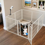 FXW Homeplus Unleashed Indoor Dog Playpen - Stress-Free and Safe Play, Heavy Duty 32 Inch 8 Panels with Playpen Camera Mount for Small and Medium Dogs, White│Patented