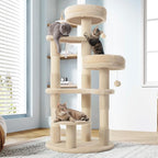 Allewie 55.5 in Cat Tree for Indoor Kitties/Soft Plush Perches/Multi-Level Cat Tower/Sisal Scratching Posts/Crescent Plates/Round Jumping Board/Hanging Ball/Pet Activity Center/Beige